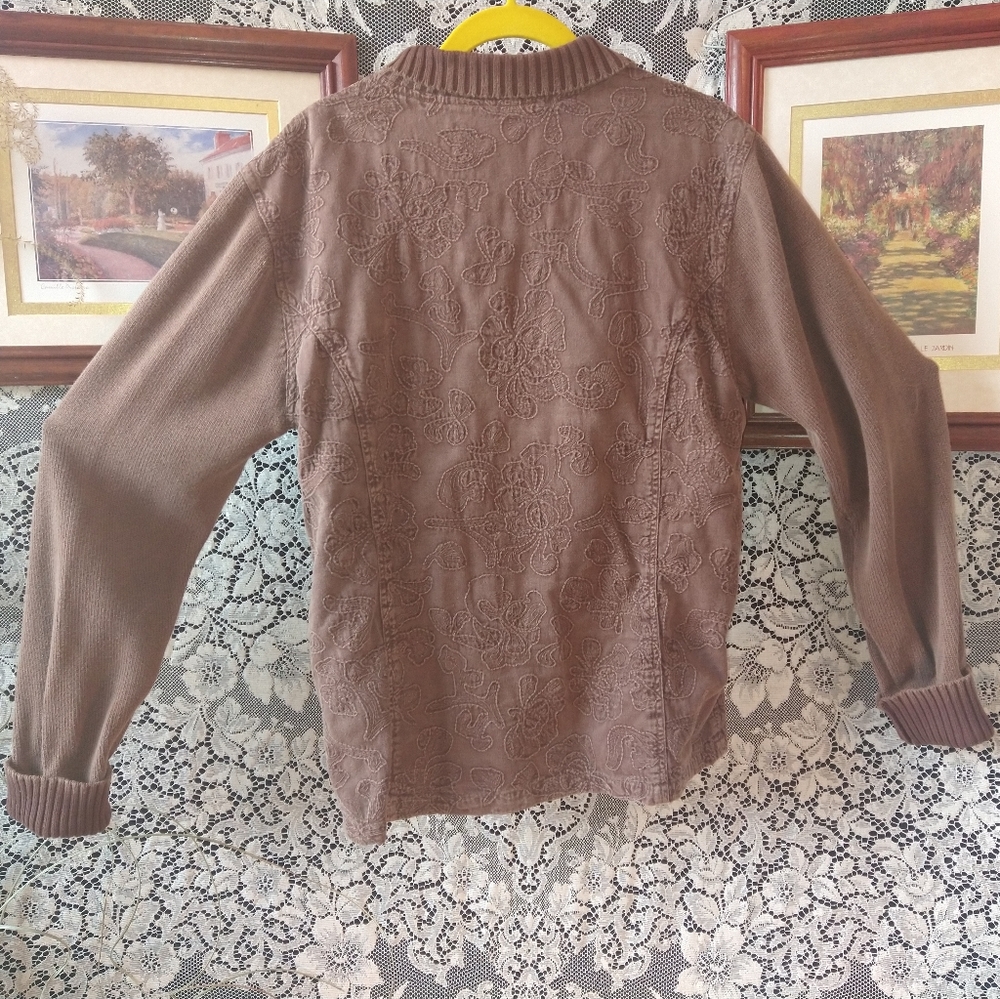 Denim&Co brown denim jacket sweater sleeves and collar zip up 100% cotton - Picture 4 of 6